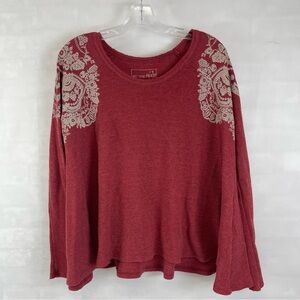 Free People We the Free Red Long Sleeve Waffle‎ Knit Trapeze Top Size Small